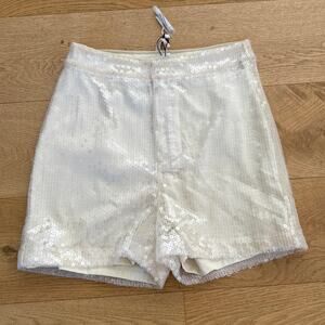 More To Come - Sequin High Waist Shorts in Ivory White
